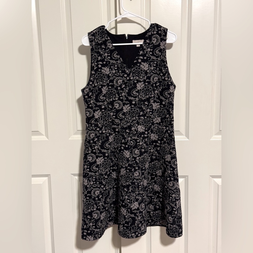 Ann Taylor Loft Outlet Black/Taupe Floral Knit Dress Sleeveless Women's Size 12